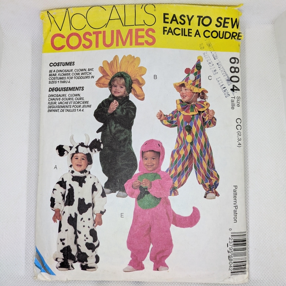 Vintage McCall's Costumes Sewing Pattern 6804 Easy To Sew Toddler 1-4 Halloween